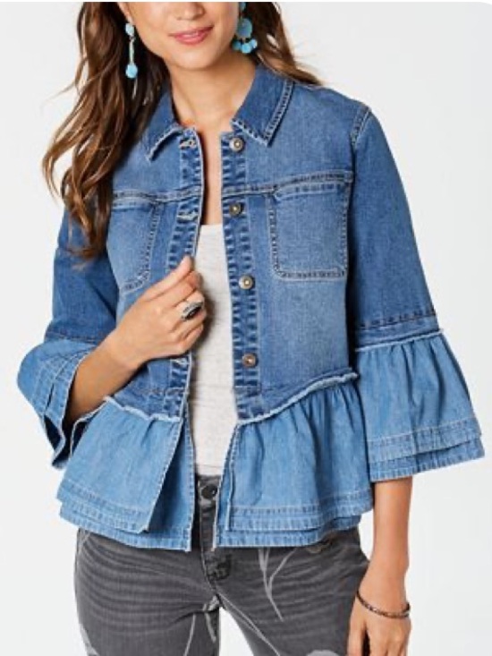 Style & Co. Jackets & Blazers - Style & Co. Blue Denim Peplum Ruffle Sleeve Jean Jacket Sz XL